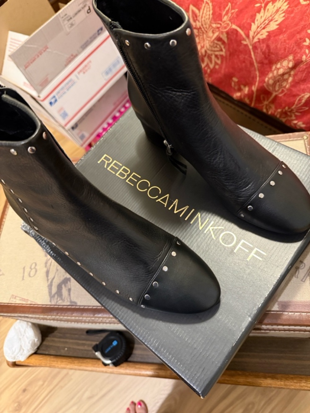 Rebecca Minkoff Black Studded Leather Ankle Boots